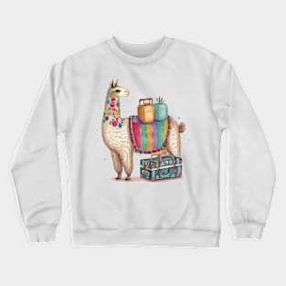 Colorful llama alpaca with travel luggage Crewneck Sweatshirt